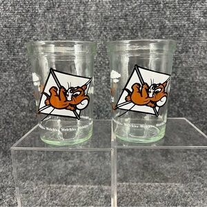 Lot Of 2 Vintage Tom And Jerry Welch's Jelly Jar Juice Glass 1990 Jerry W/ Kite
